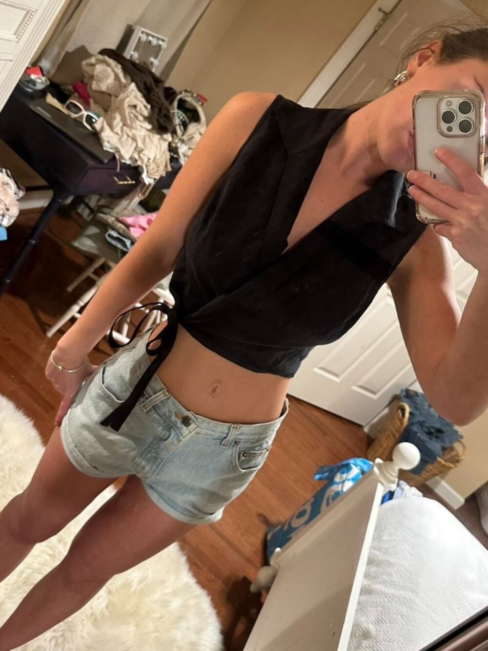 Black cropped top with tie detail